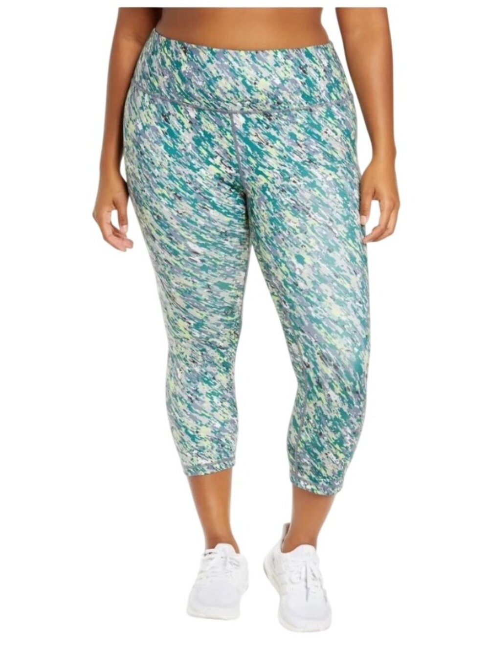Zella High Waist Crop Leggings Green Berry Print 4-Way Stretch Size XL
